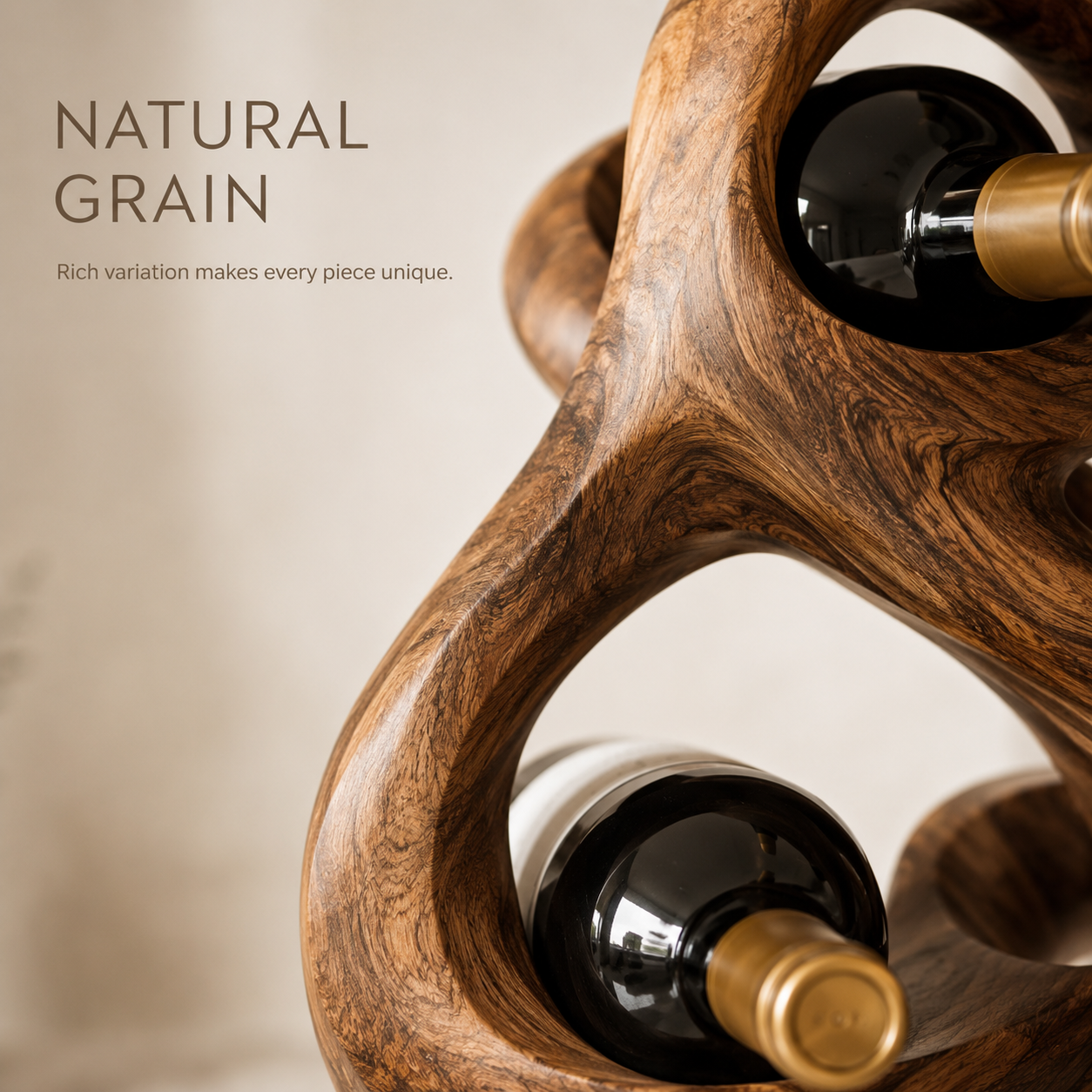 Solid Wood Wall Wine Rack with Glass Holder - Gallery Wave - product image 05
