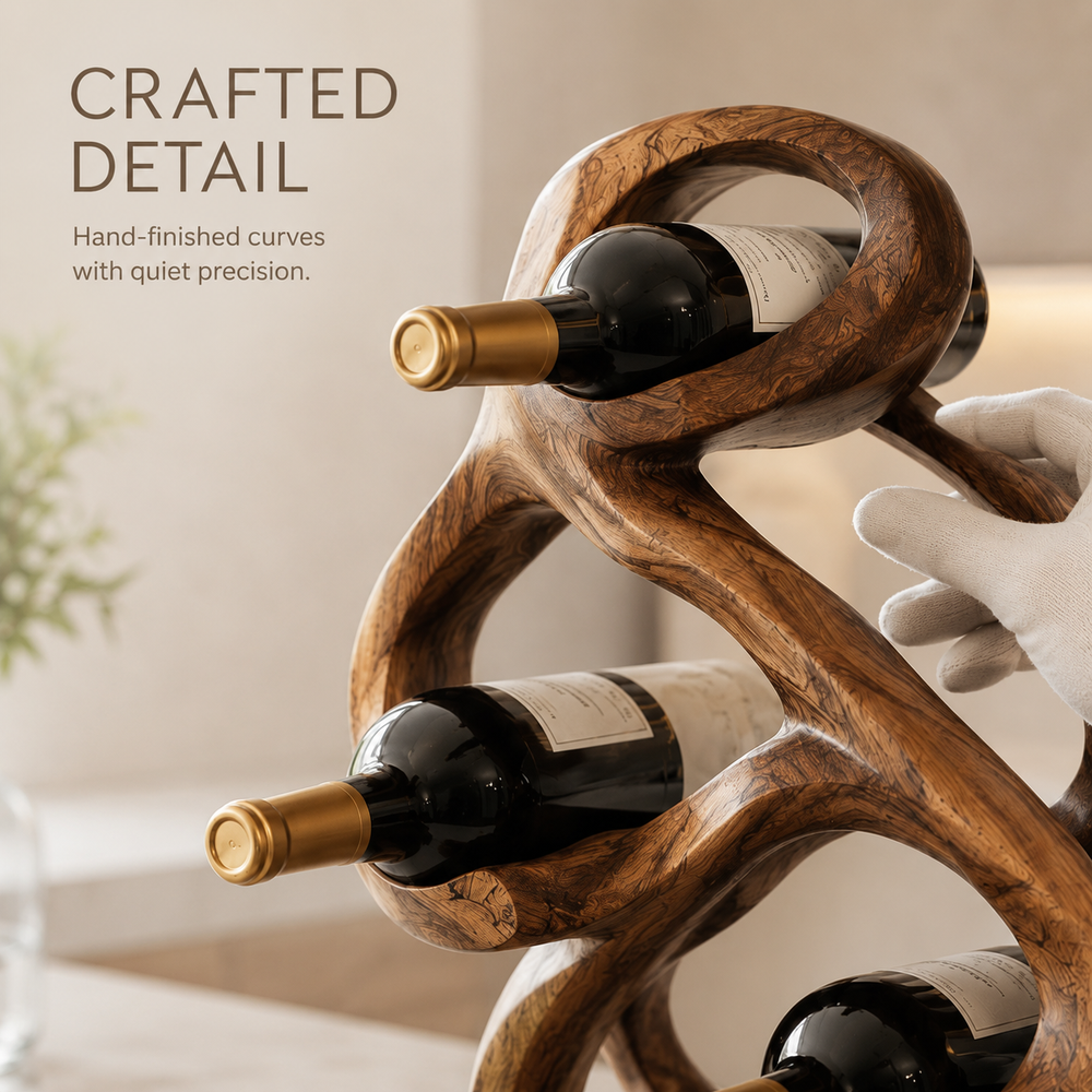 Solid Wood Wall Wine Rack with Glass Holder - Gallery Wave - product image 06