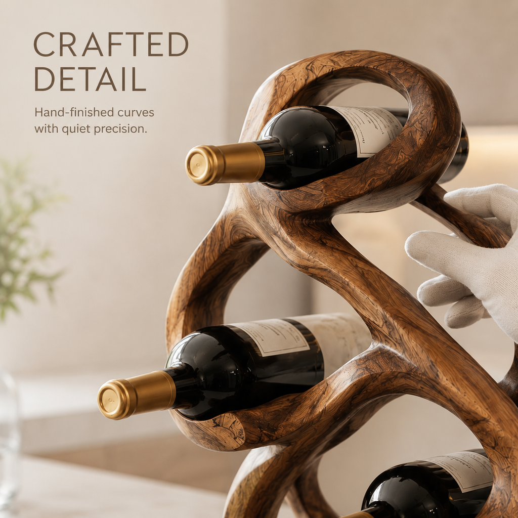 Solid Wood Wall Wine Rack with Glass Holder - Gallery Wave - product image 06