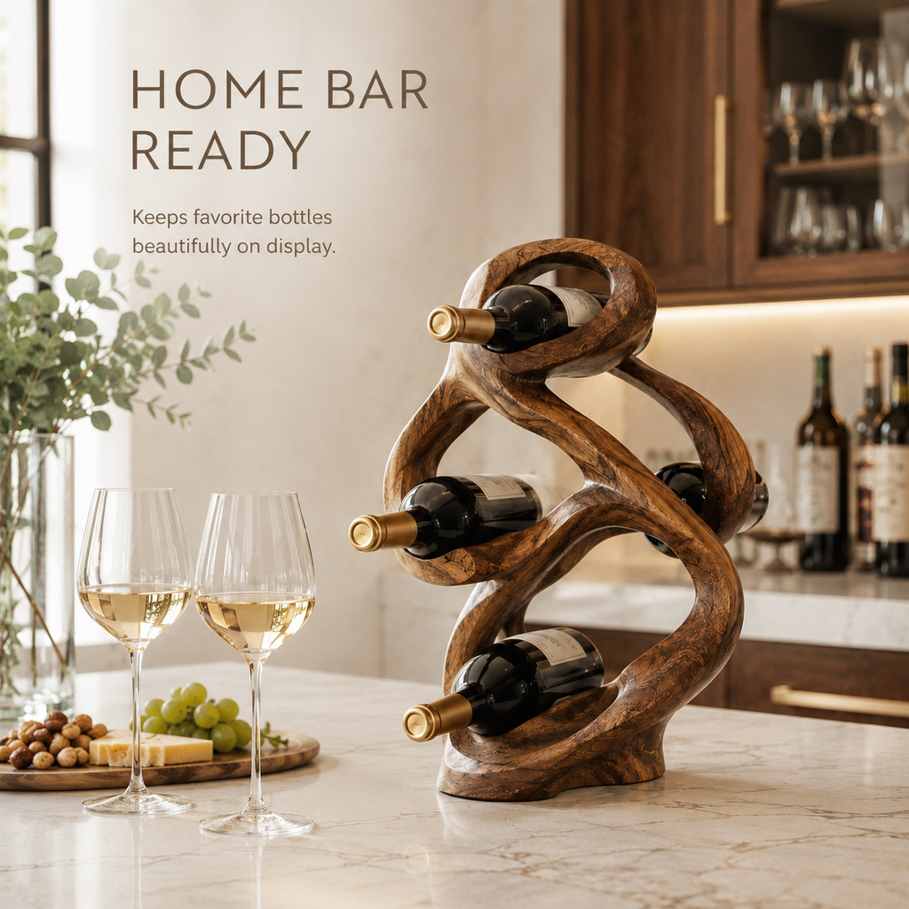 Solid Wood Wall Wine Rack with Glass Holder - Gallery Wave - product image 07
