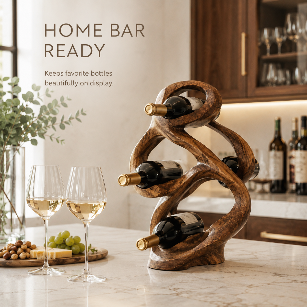 Solid Wood Wall Wine Rack with Glass Holder - Gallery Wave - product image 07