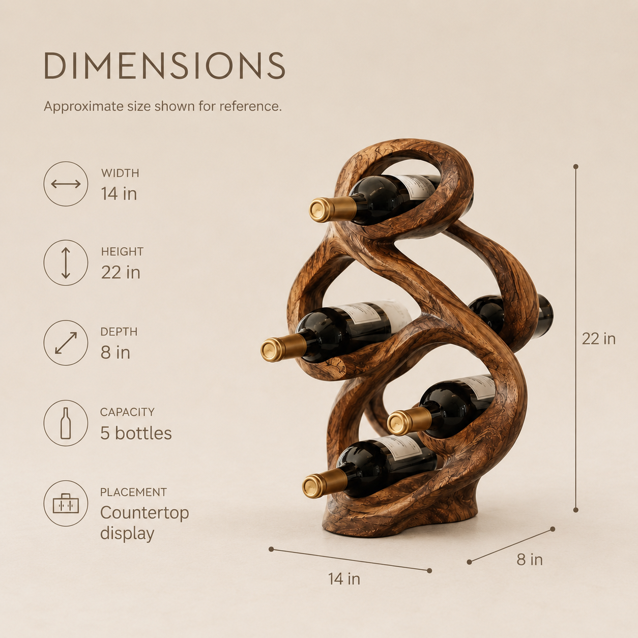 Solid Wood Wall Wine Rack with Glass Holder - Gallery Wave - product image 08