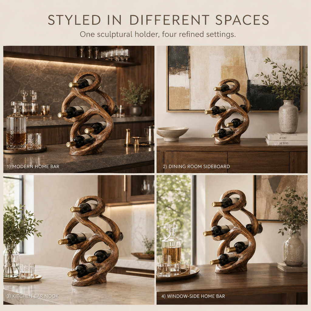 Solid Wood Wall Wine Rack with Glass Holder - Gallery Wave - product image 10