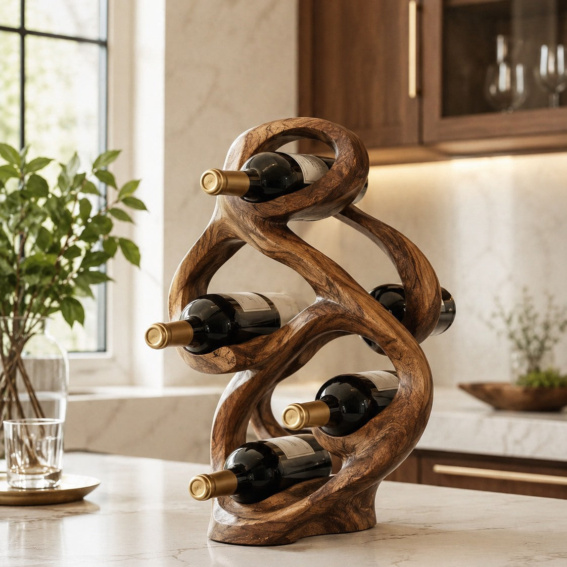 Solid Wood Wall Wine Rack with Glass Holder - Gallery Wave - Design 244 - square cover image