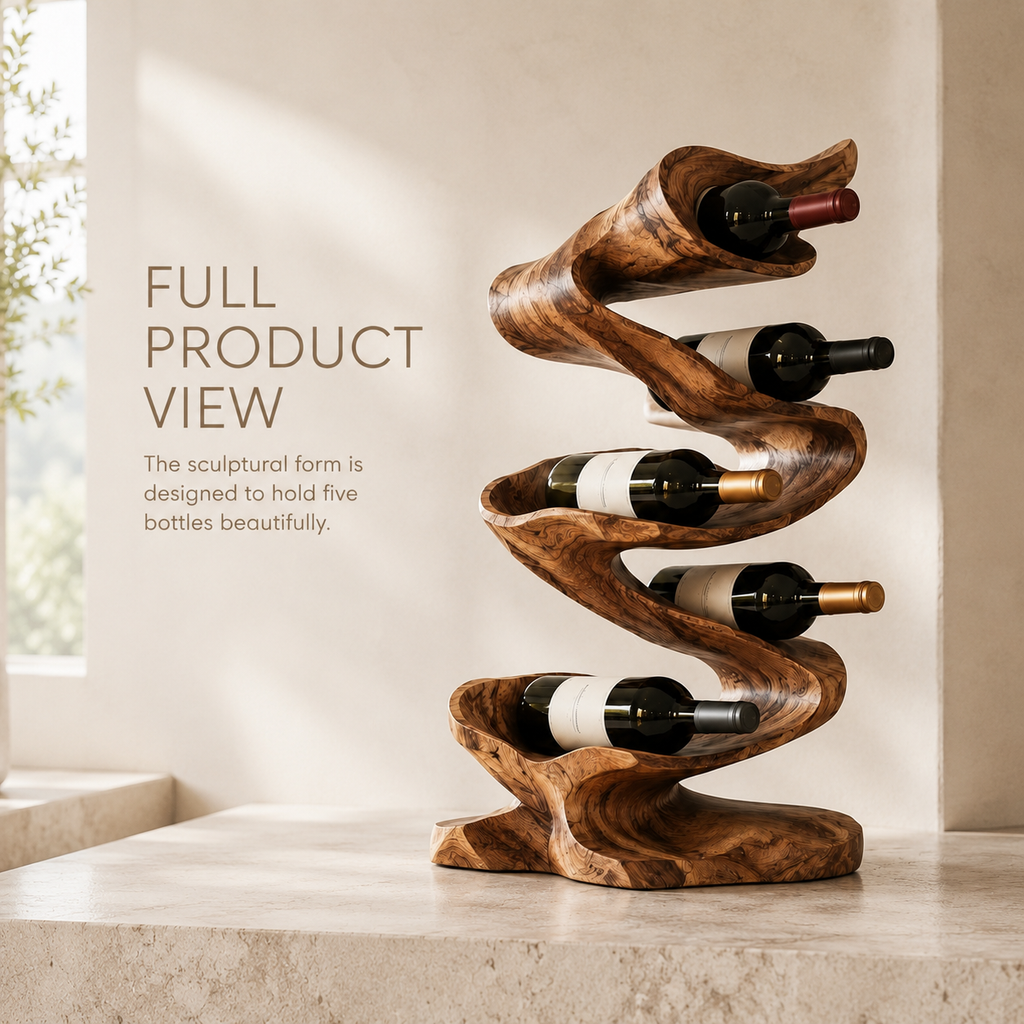 Solid Wood Wall Wine Rack with Glass Holder - Carved Halo - product image 03
