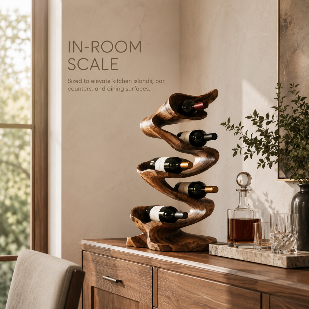 Solid Wood Wall Wine Rack with Glass Holder - Carved Halo - product image 04
