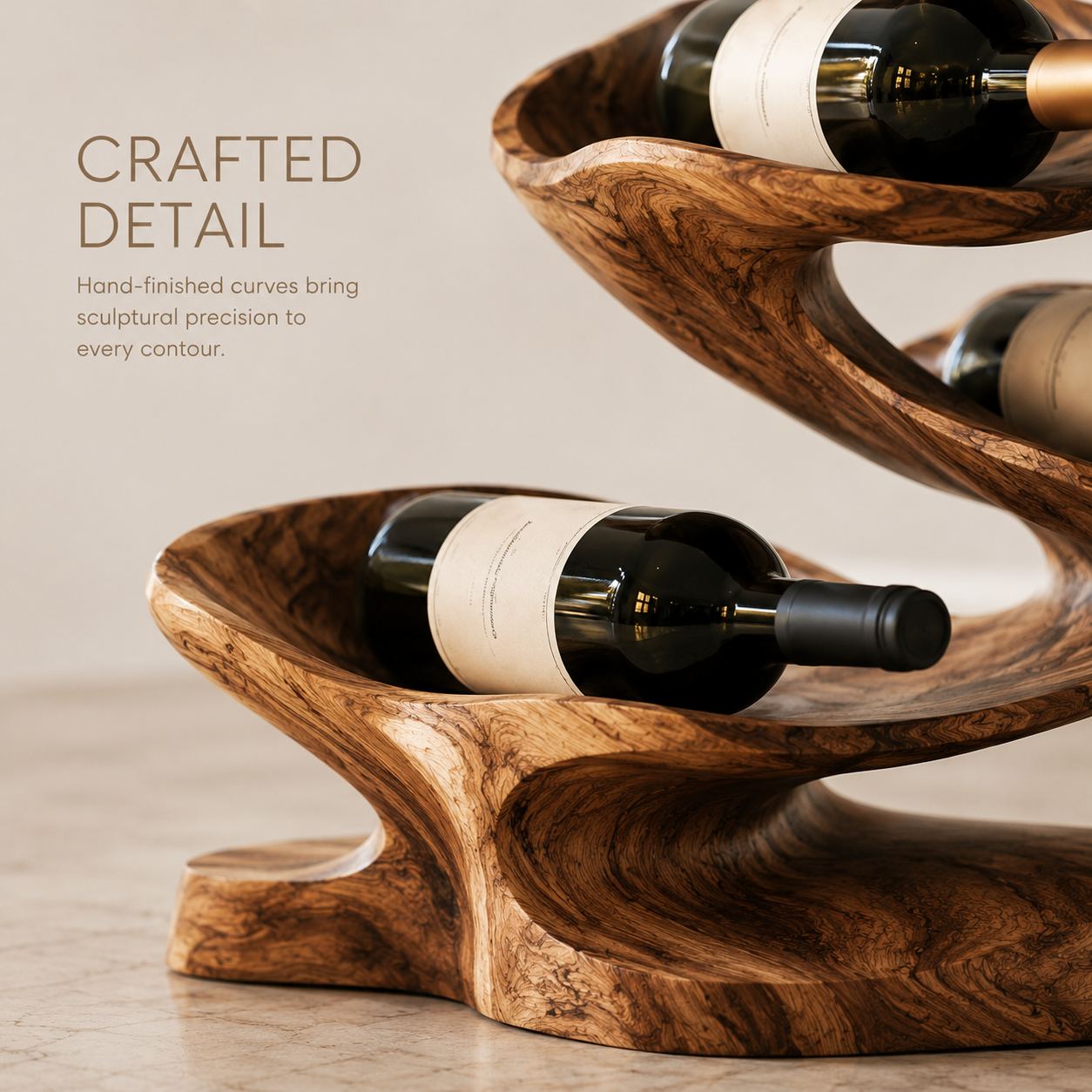 Solid Wood Wall Wine Rack with Glass Holder - Carved Halo - product image 06