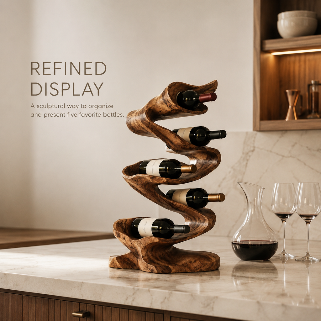 Solid Wood Wall Wine Rack with Glass Holder - Carved Halo - product image 07