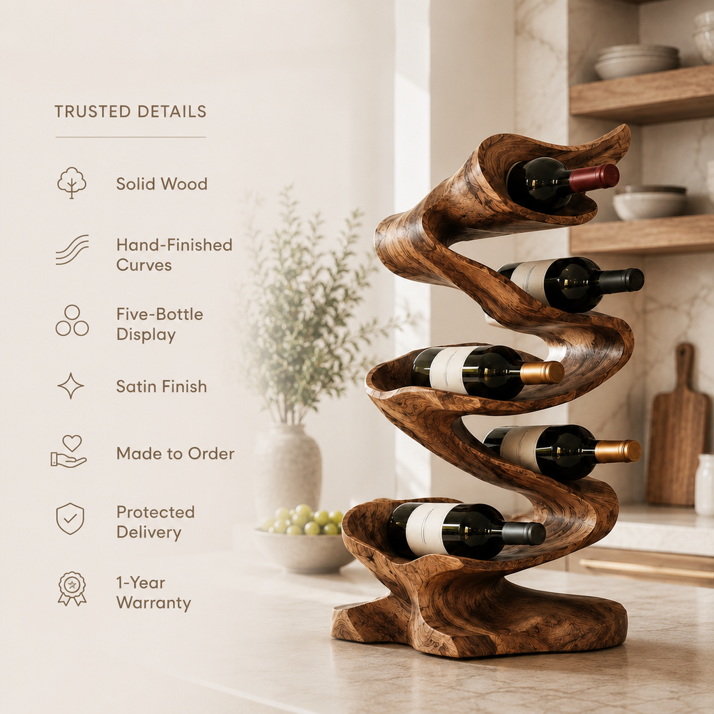 Solid Wood Wall Wine Rack with Glass Holder - Carved Halo - product image 09
