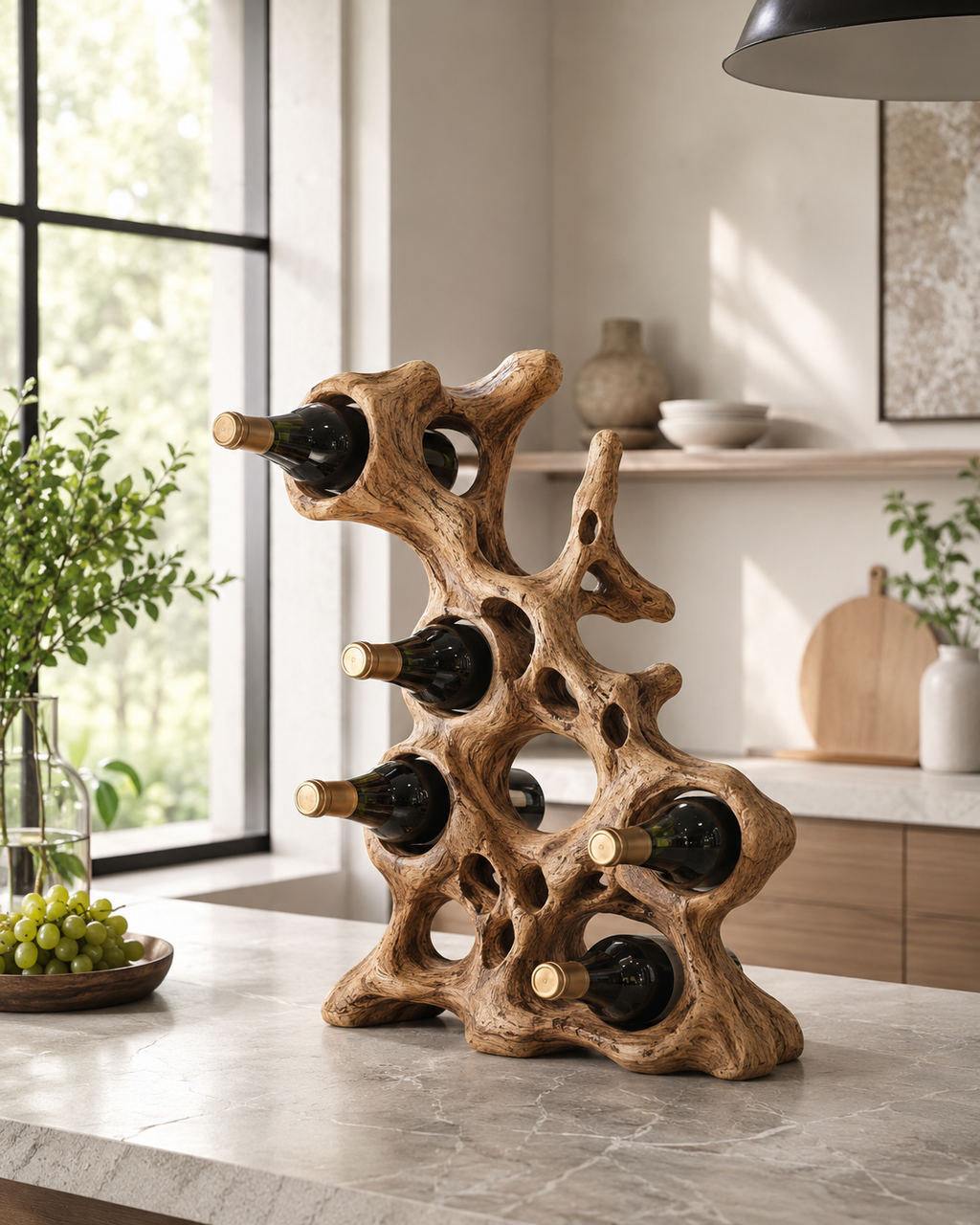 Solid Wood Wall Wine Rack with Glass Holder - Root Form - main view