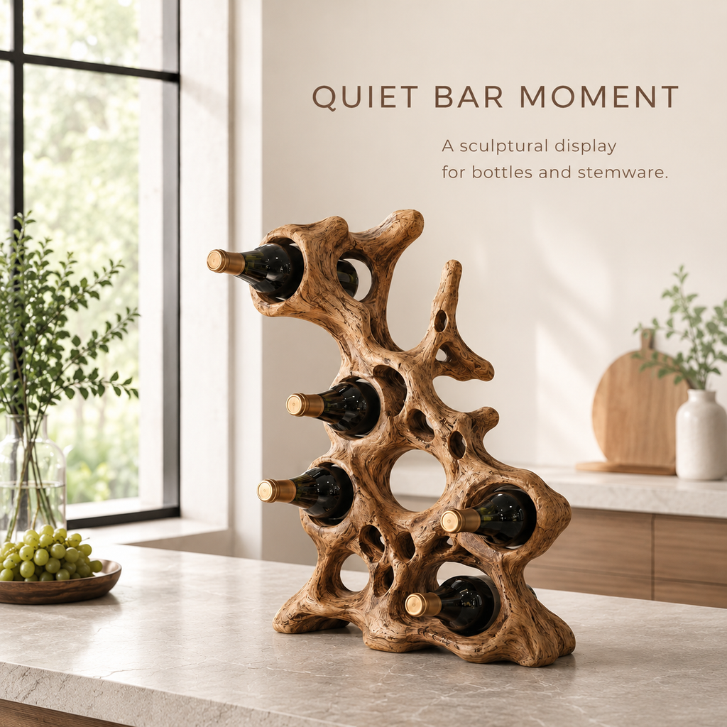 Solid Wood Wall Wine Rack with Glass Holder - Root Form - product image 02