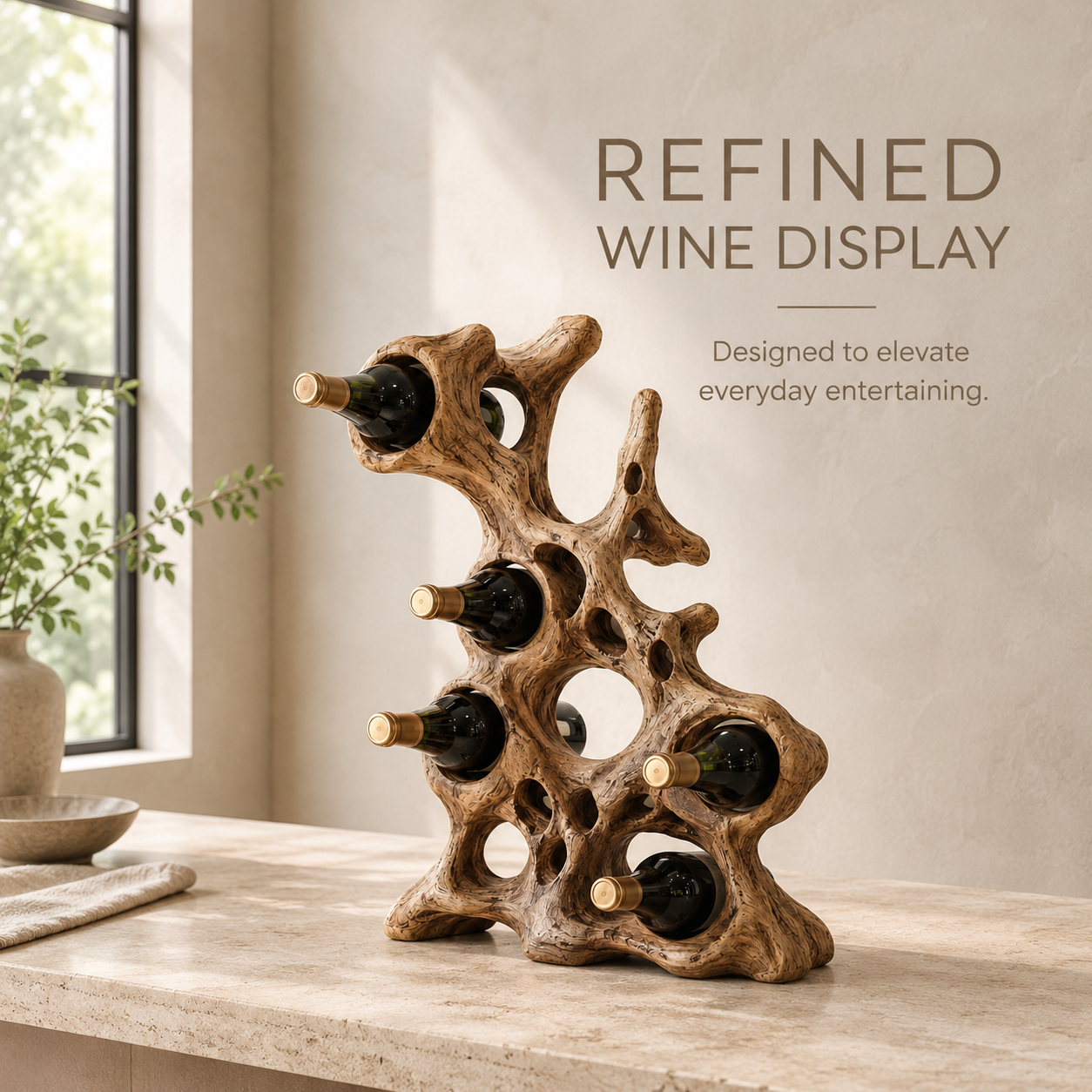 Solid Wood Wall Wine Rack with Glass Holder - Root Form - product image 03