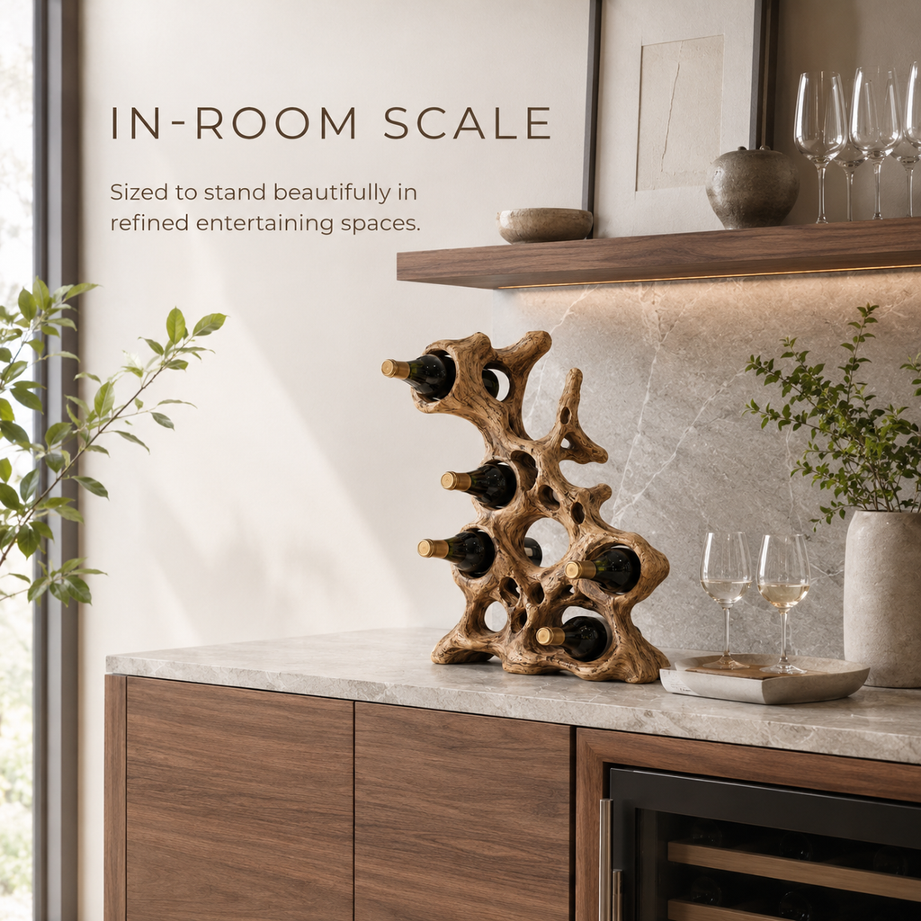 Solid Wood Wall Wine Rack with Glass Holder - Root Form - product image 04
