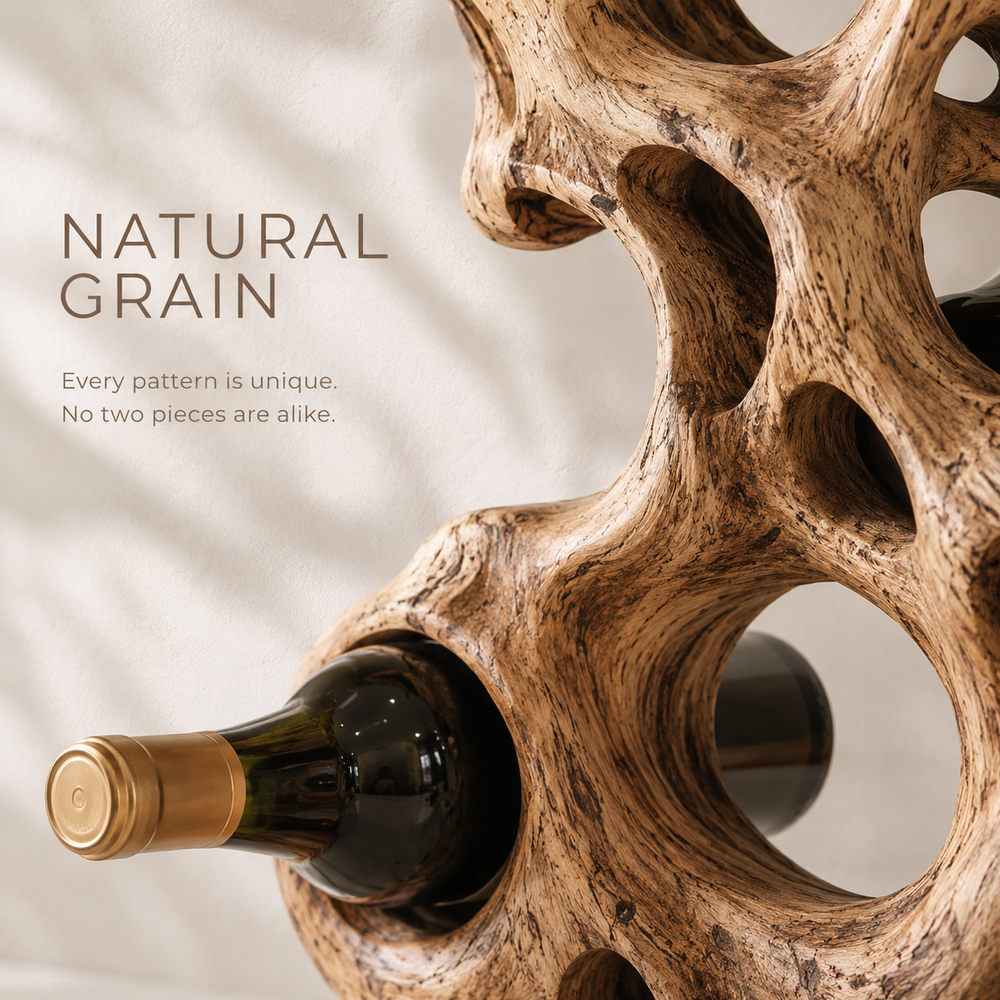 Solid Wood Wall Wine Rack with Glass Holder - Root Form - product image 05