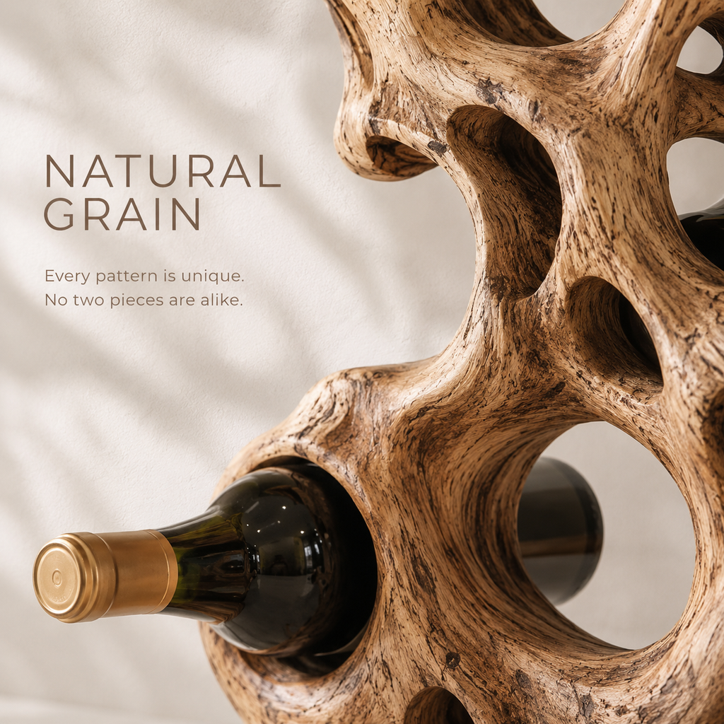 Solid Wood Wall Wine Rack with Glass Holder - Root Form - product image 05