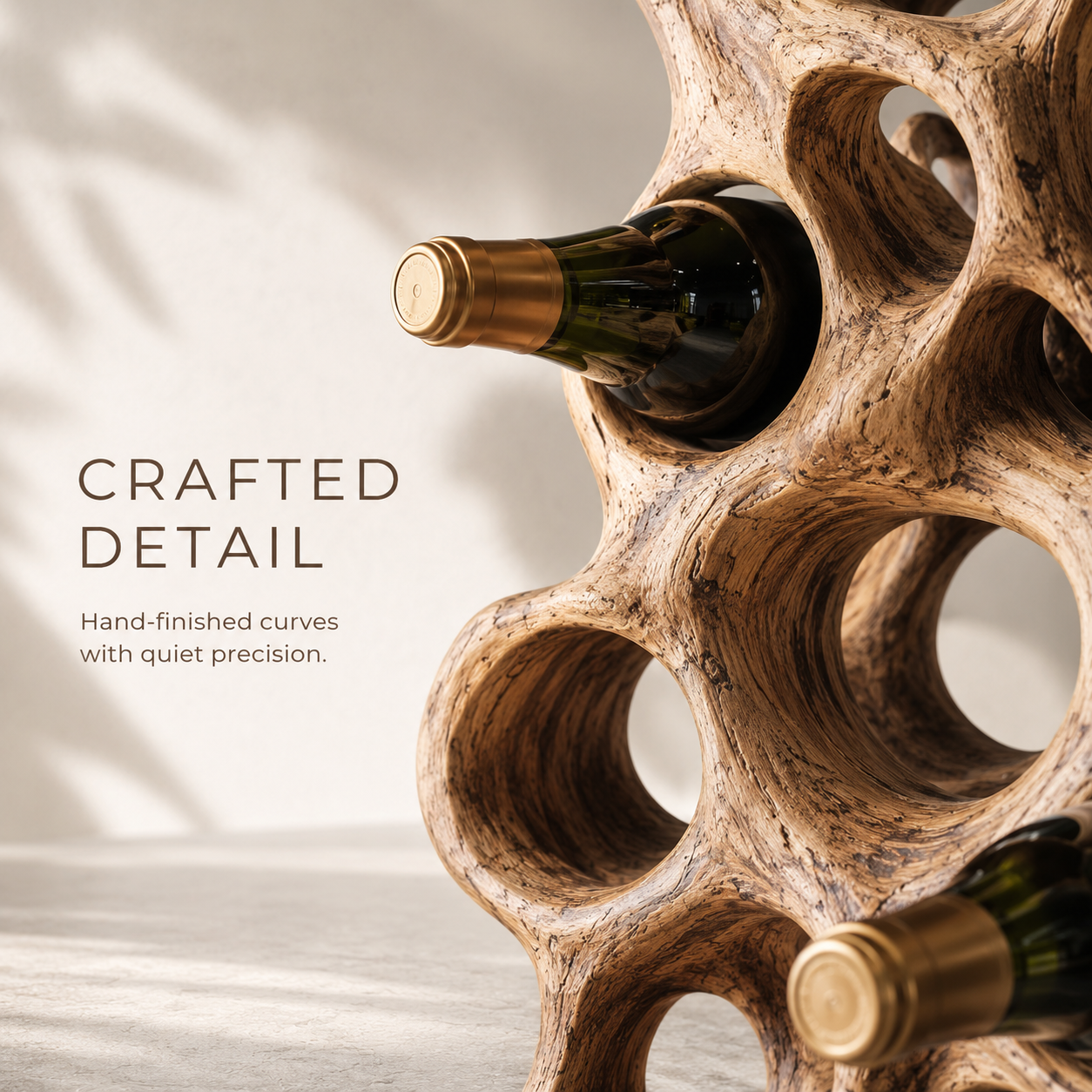 Solid Wood Wall Wine Rack with Glass Holder - Root Form - product image 06