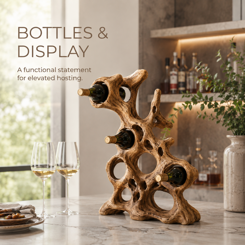 Solid Wood Wall Wine Rack with Glass Holder - Root Form - product image 07