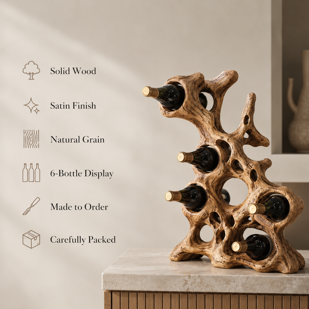 Solid Wood Wall Wine Rack with Glass Holder - Root Form - product image 09