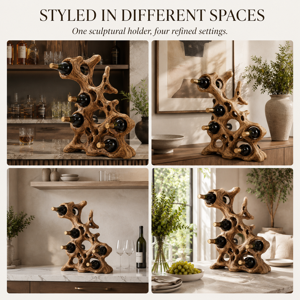 Solid Wood Wall Wine Rack with Glass Holder - Root Form - product image 10