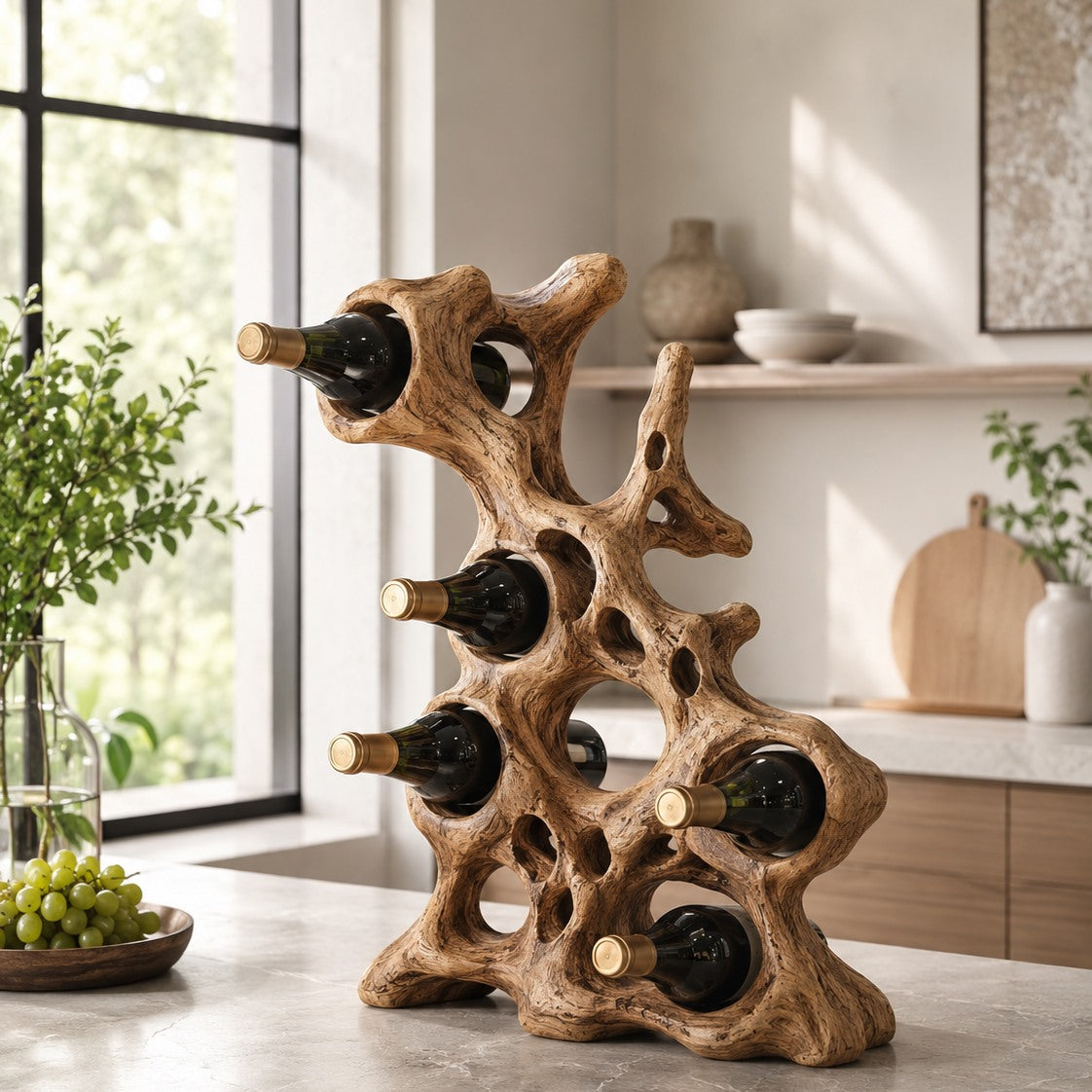 Solid Wood Wall Wine Rack with Glass Holder - Root Form - Design 246 - square cover image