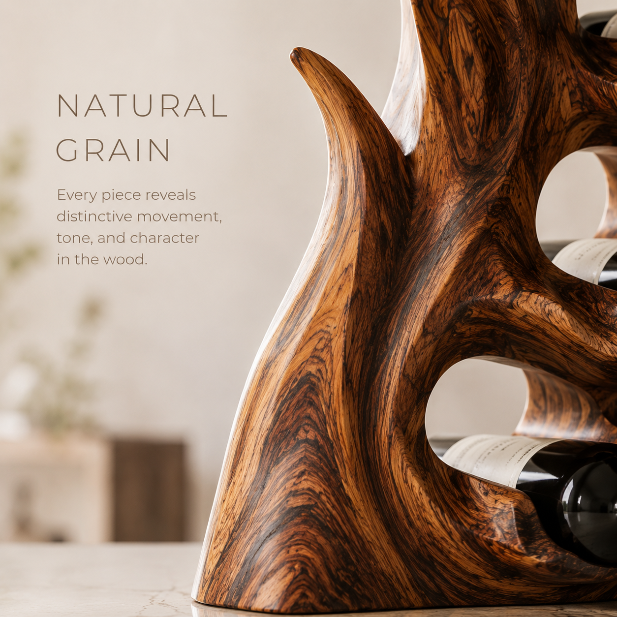 Solid Wood Wall Wine Rack with Glass Holder - Crescent Wall - product image 05