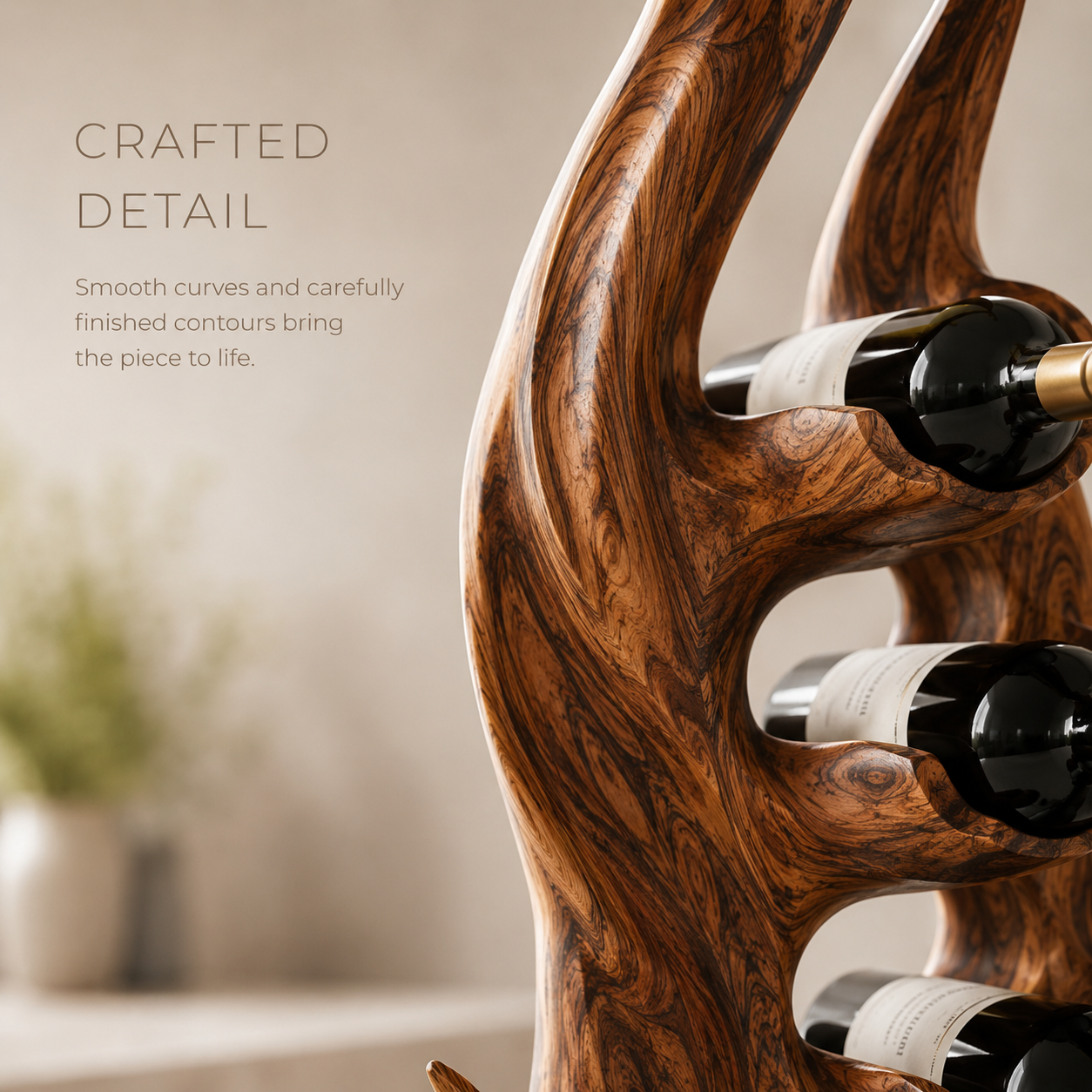 Solid Wood Wall Wine Rack with Glass Holder - Crescent Wall - product image 06