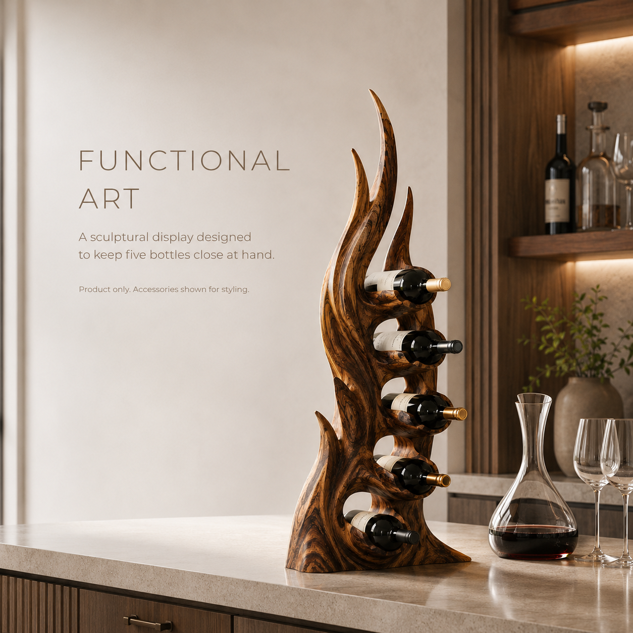 Solid Wood Wall Wine Rack with Glass Holder - Crescent Wall - product image 07