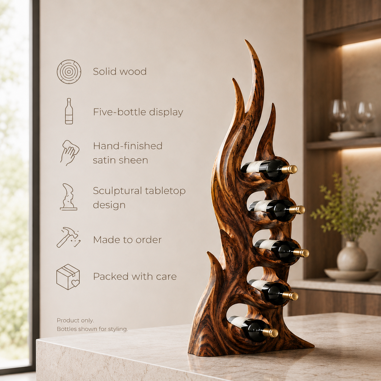 Solid Wood Wall Wine Rack with Glass Holder - Crescent Wall - product image 09