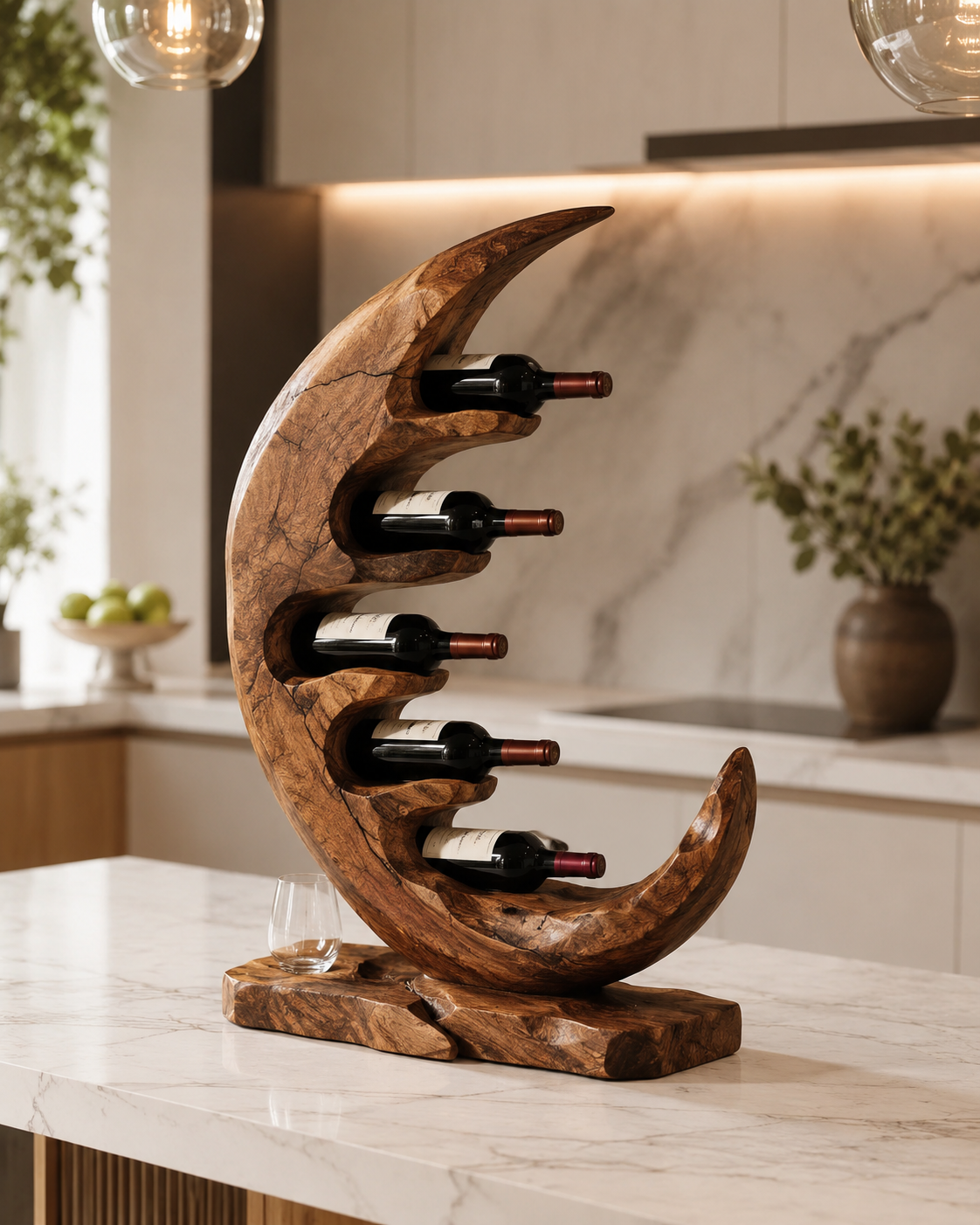 Solid Wood Wall Wine Rack with Glass Holder - Floating Rail - main view