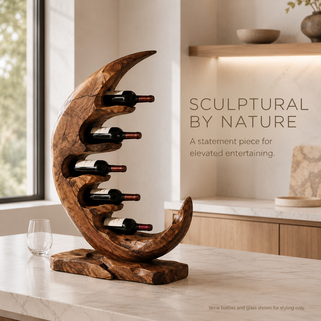 Solid Wood Wall Wine Rack with Glass Holder - Floating Rail - product image 02
