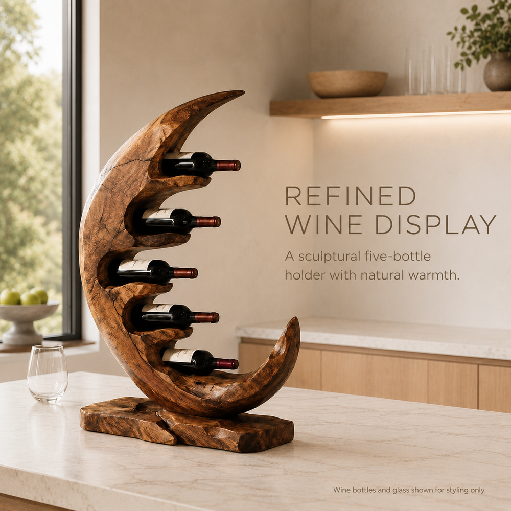 Solid Wood Wall Wine Rack with Glass Holder - Floating Rail - product image 03