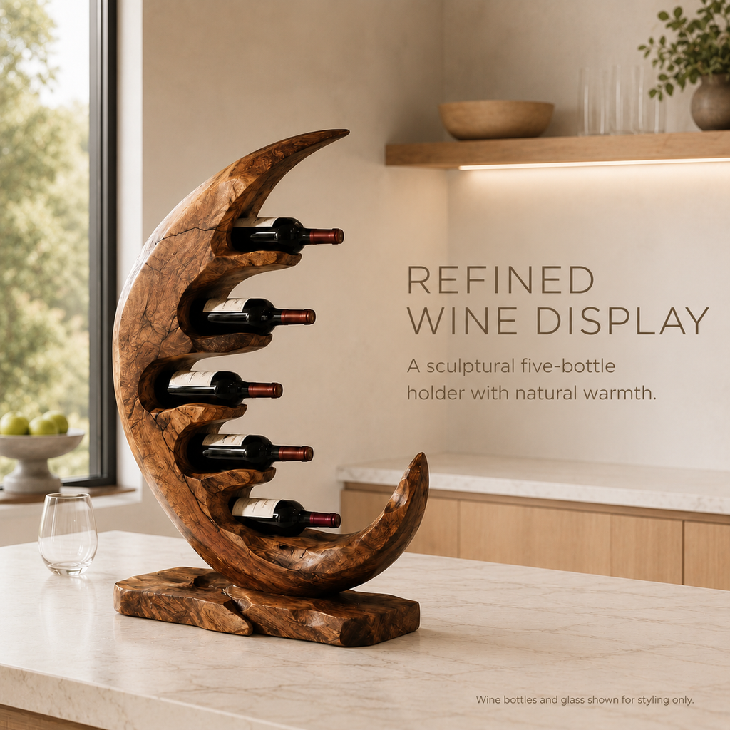 Solid Wood Wall Wine Rack with Glass Holder - Floating Rail - product image 03