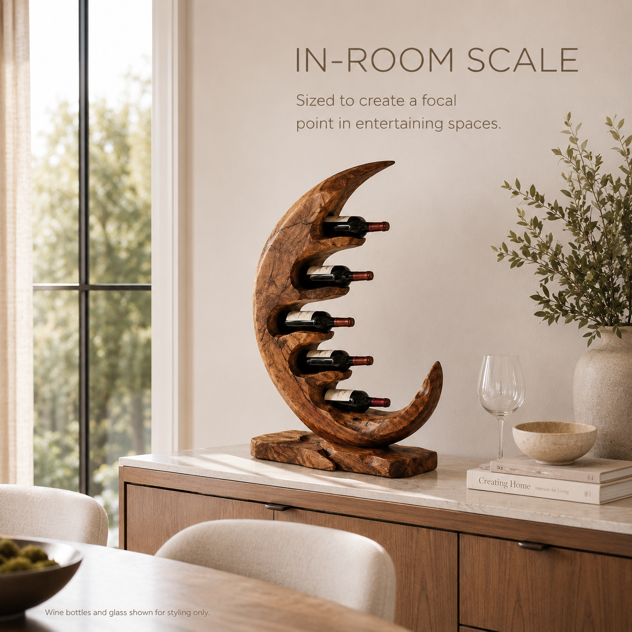 Solid Wood Wall Wine Rack with Glass Holder - Floating Rail - product image 04