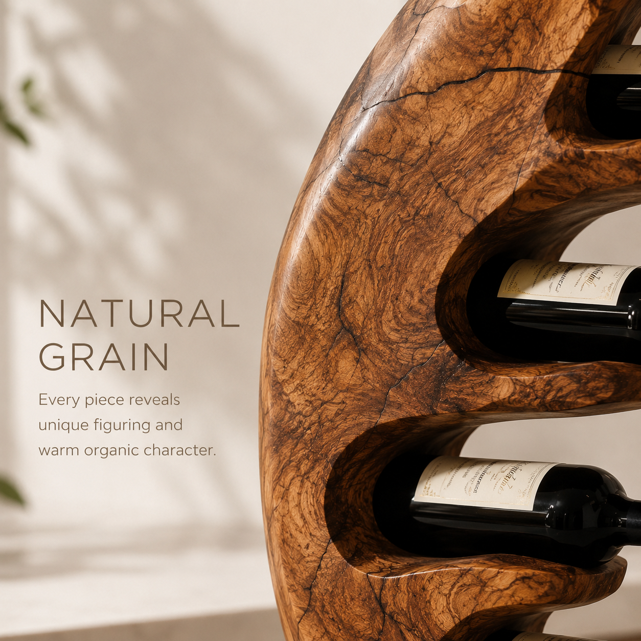 Solid Wood Wall Wine Rack with Glass Holder - Floating Rail - product image 05