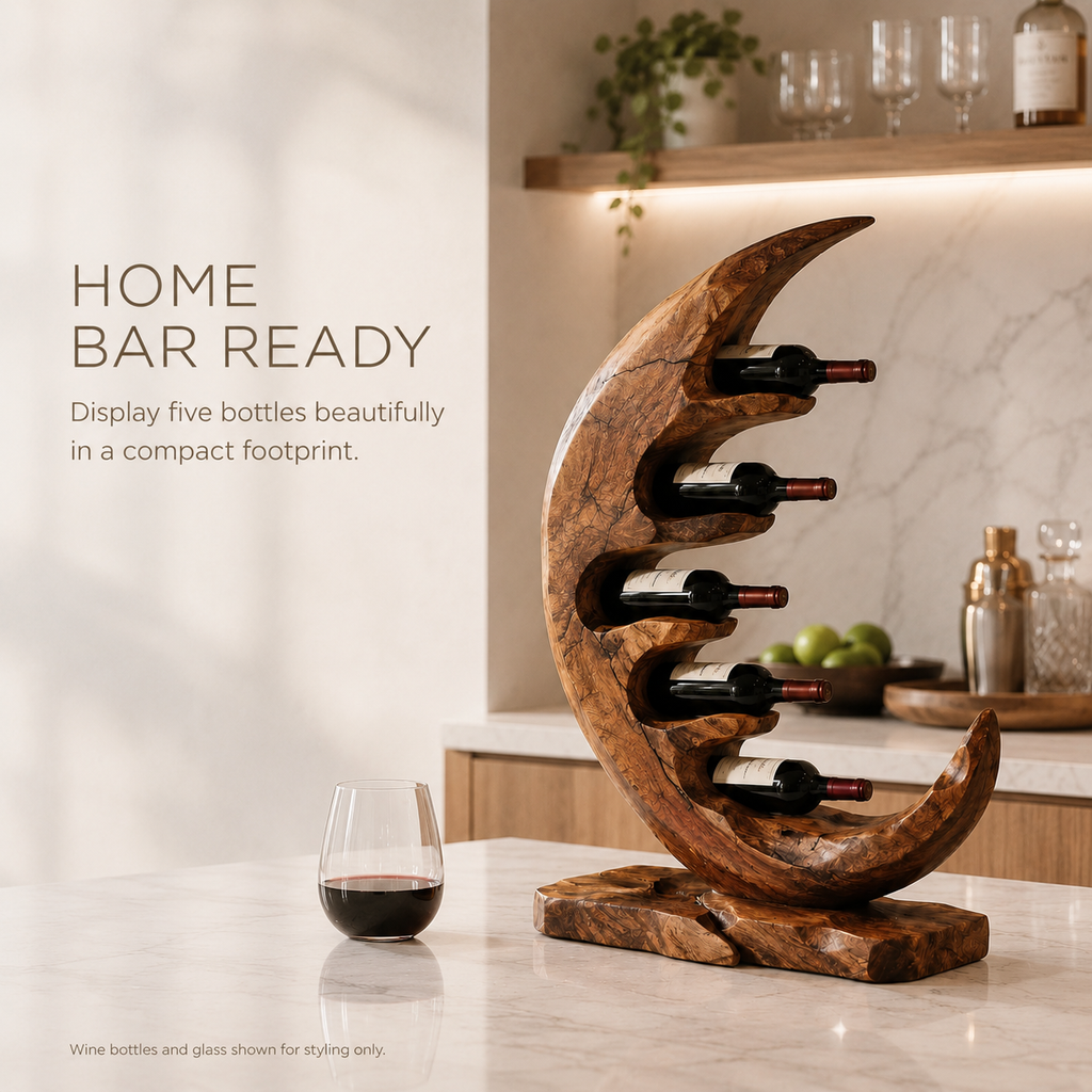 Solid Wood Wall Wine Rack with Glass Holder - Floating Rail - product image 07