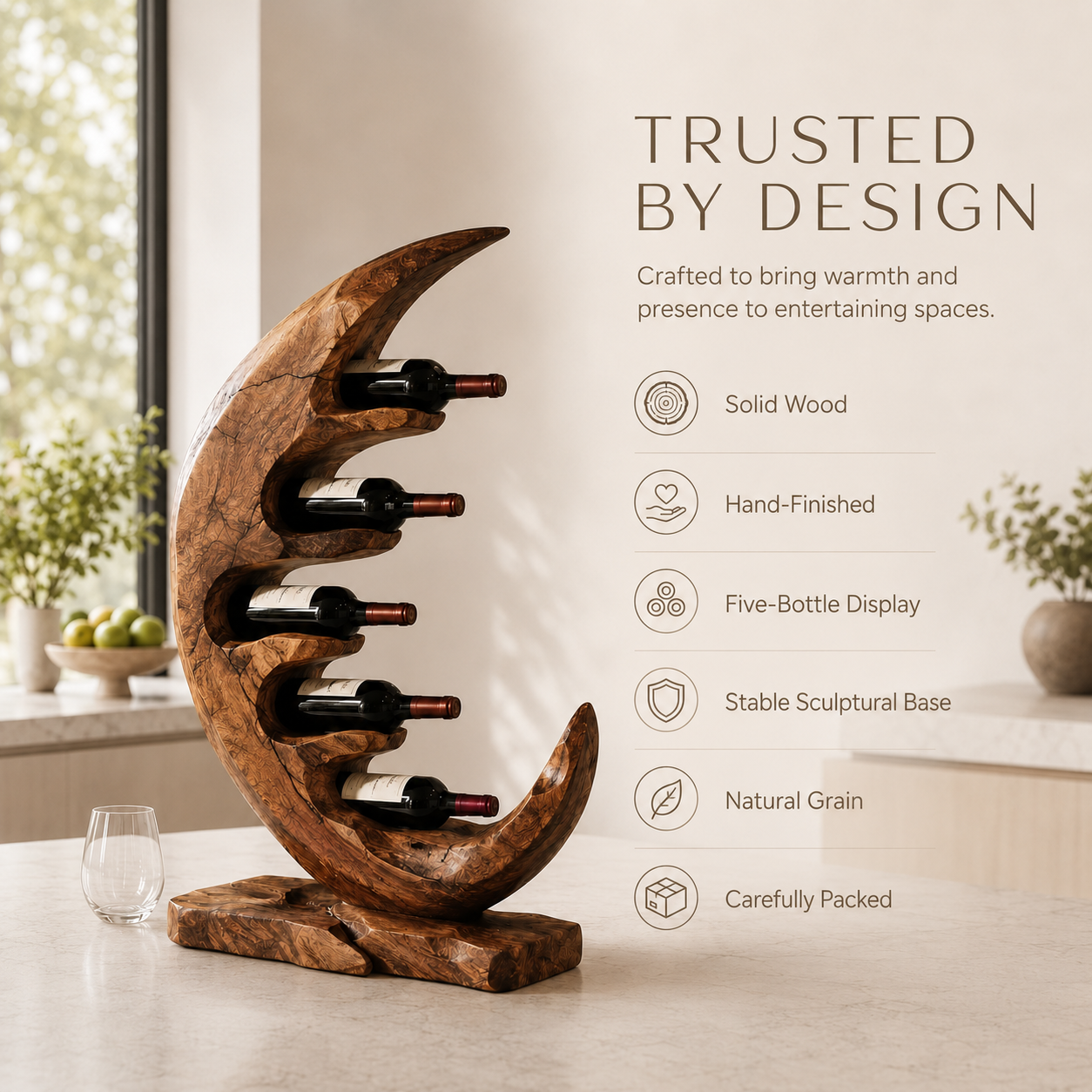 Solid Wood Wall Wine Rack with Glass Holder - Floating Rail - product image 09
