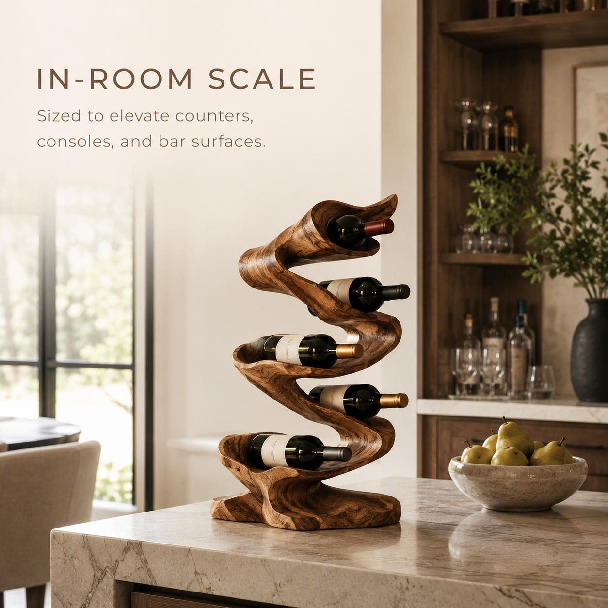 Solid Wood Wall Wine Rack with Glass Holder - River Form - product image 04