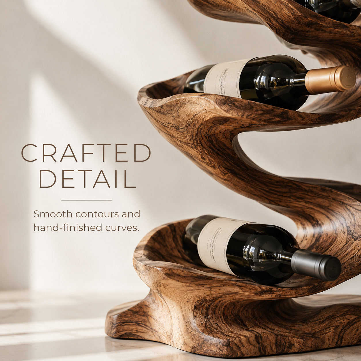 Solid Wood Wall Wine Rack with Glass Holder - River Form - product image 06