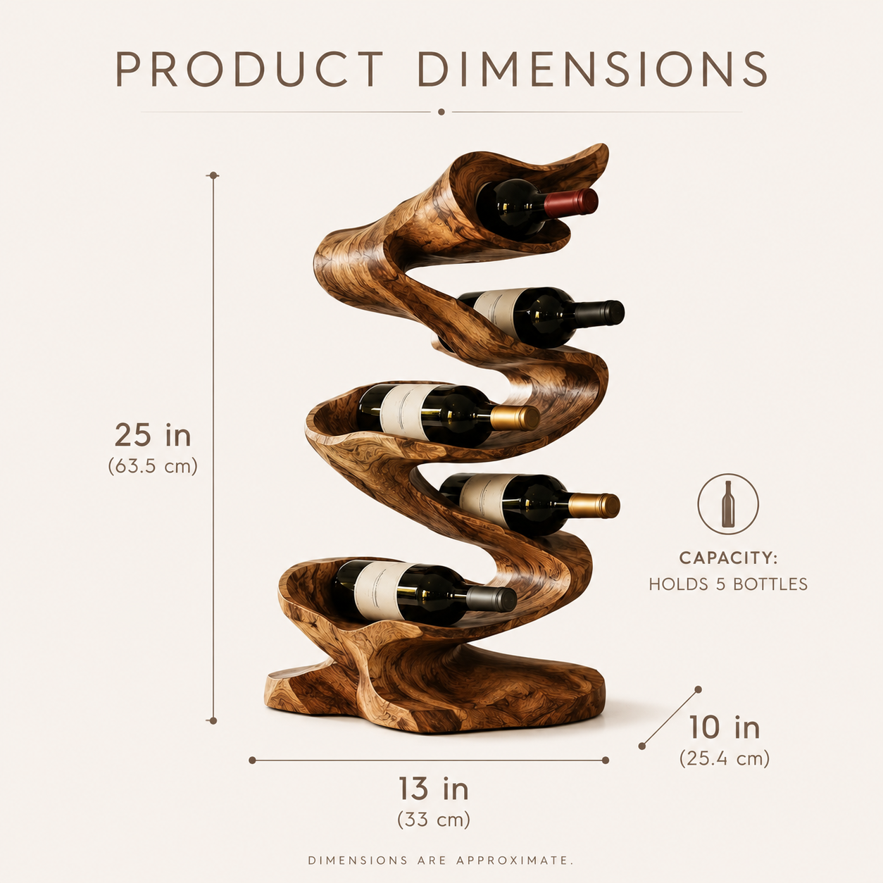 Solid Wood Wall Wine Rack with Glass Holder - River Form - product image 08