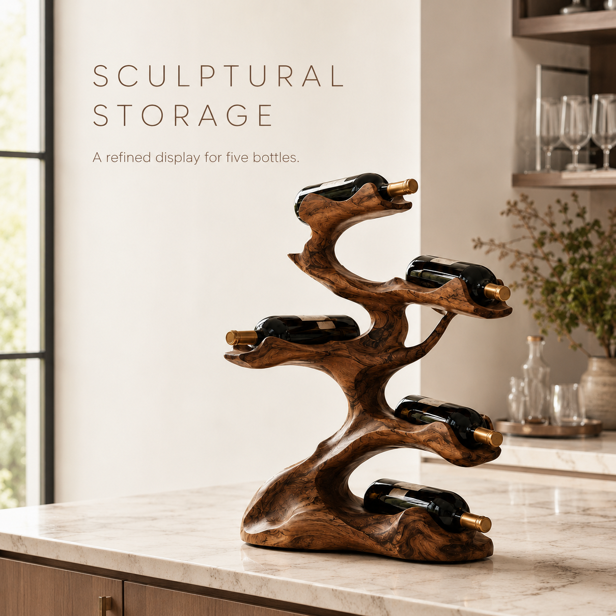 Solid Wood Wall Wine Rack with Glass Holder - Cellular Display - product image 02