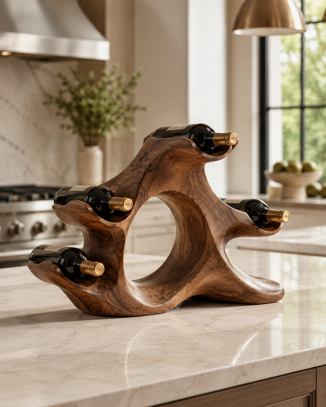 Solid Wood Wall Wine Rack with Glass Holder - Gallery Wave - main view