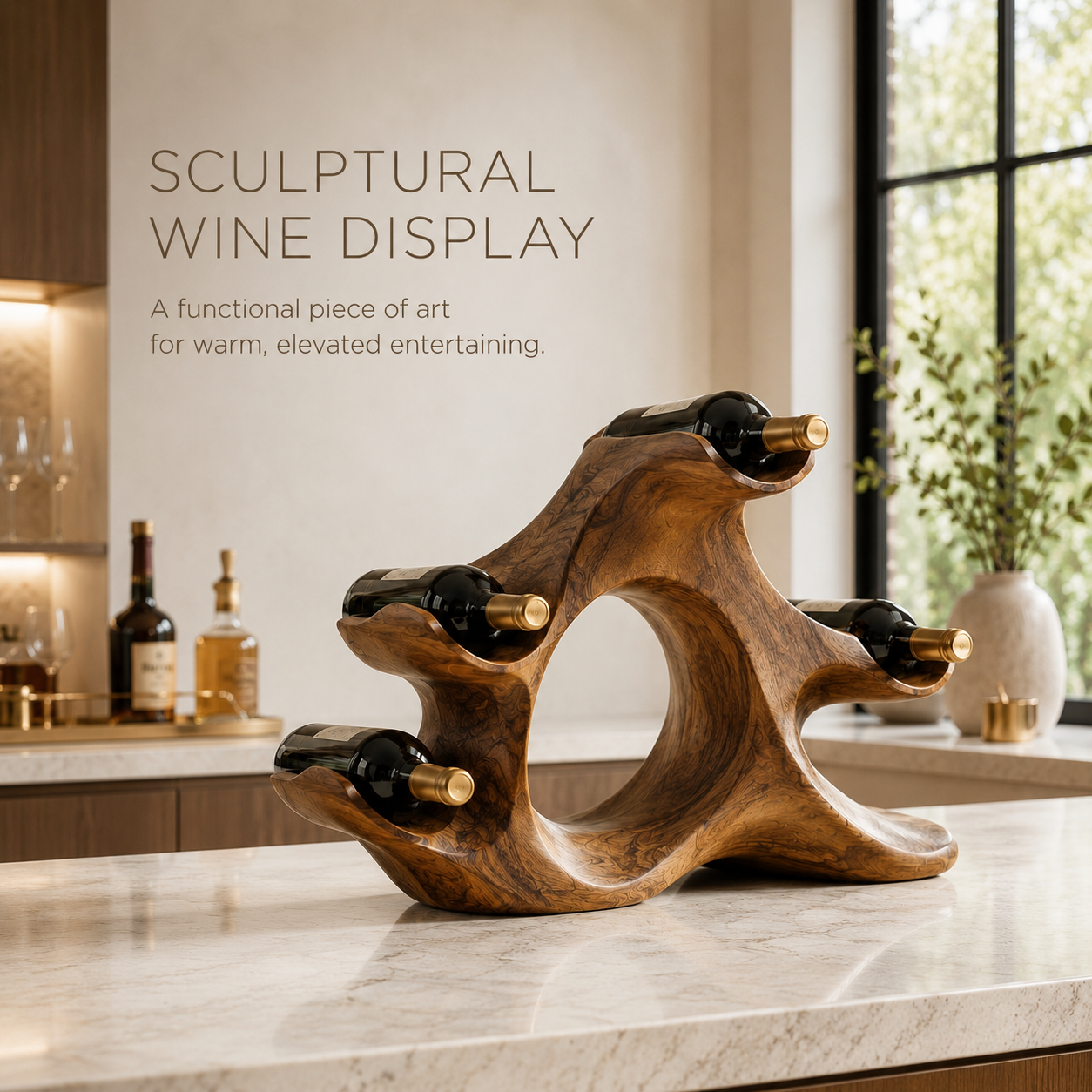 Solid Wood Wall Wine Rack with Glass Holder - Gallery Wave - product image 02