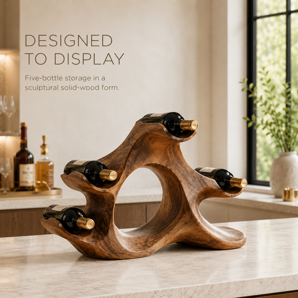 Solid Wood Wall Wine Rack with Glass Holder - Gallery Wave - product image 03