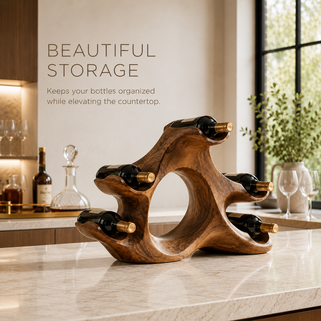 Solid Wood Wall Wine Rack with Glass Holder - Gallery Wave - product image 08