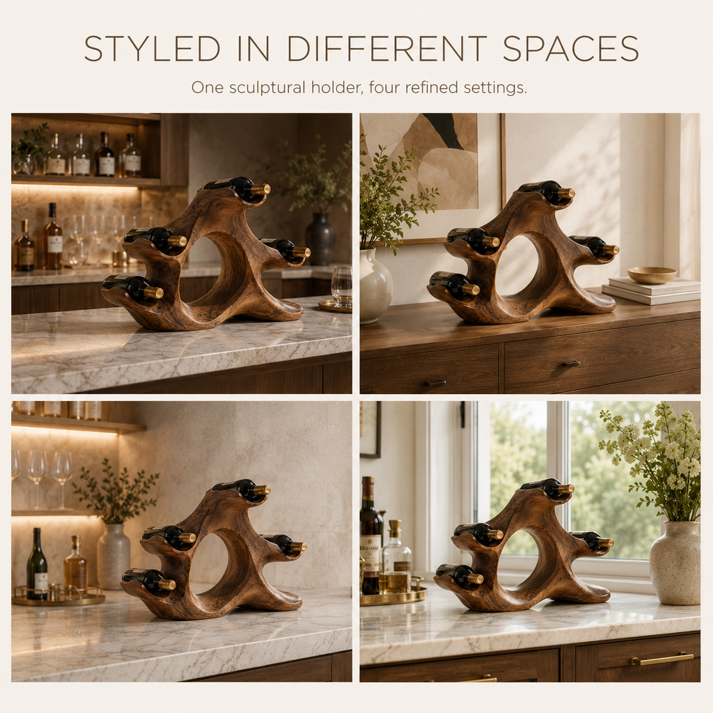 Solid Wood Wall Wine Rack with Glass Holder - Gallery Wave - product image 11