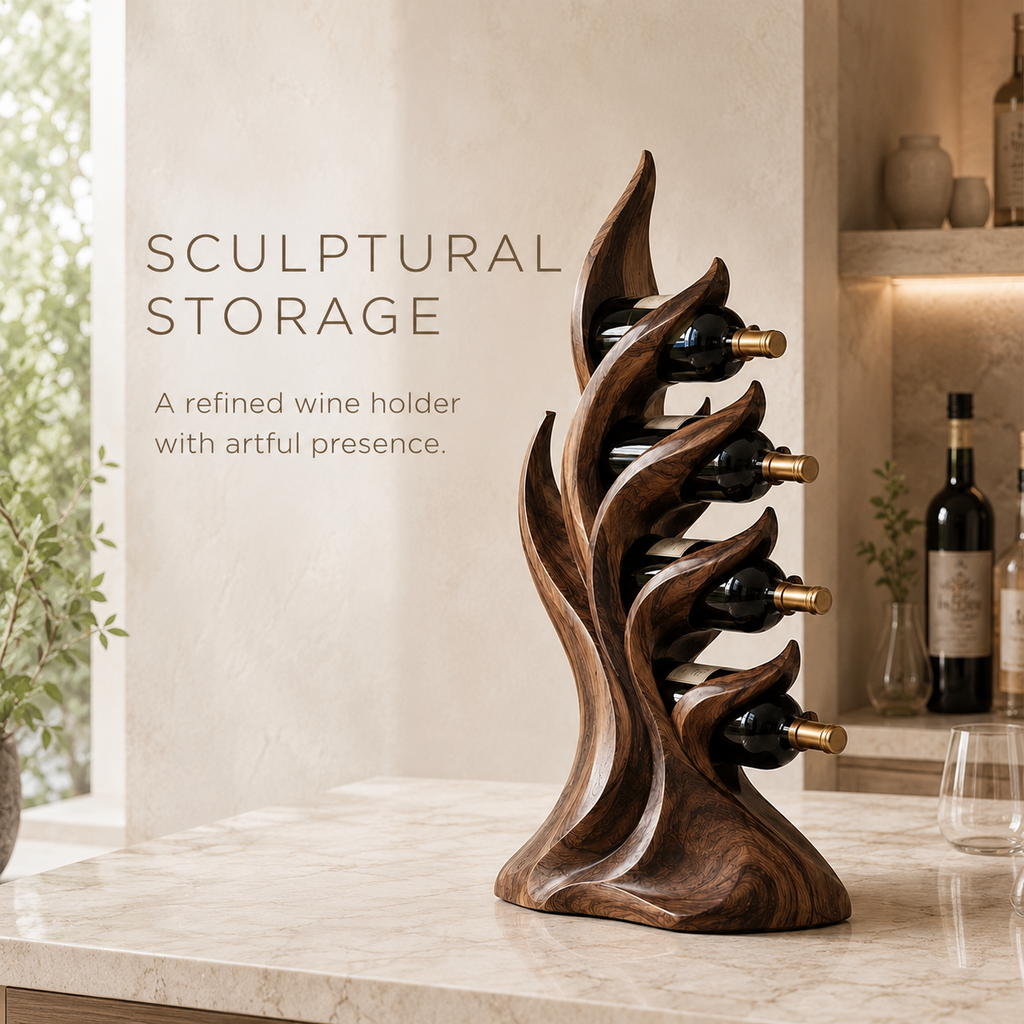Solid Wood Wall Wine Rack with Glass Holder - Carved Halo - product image 02