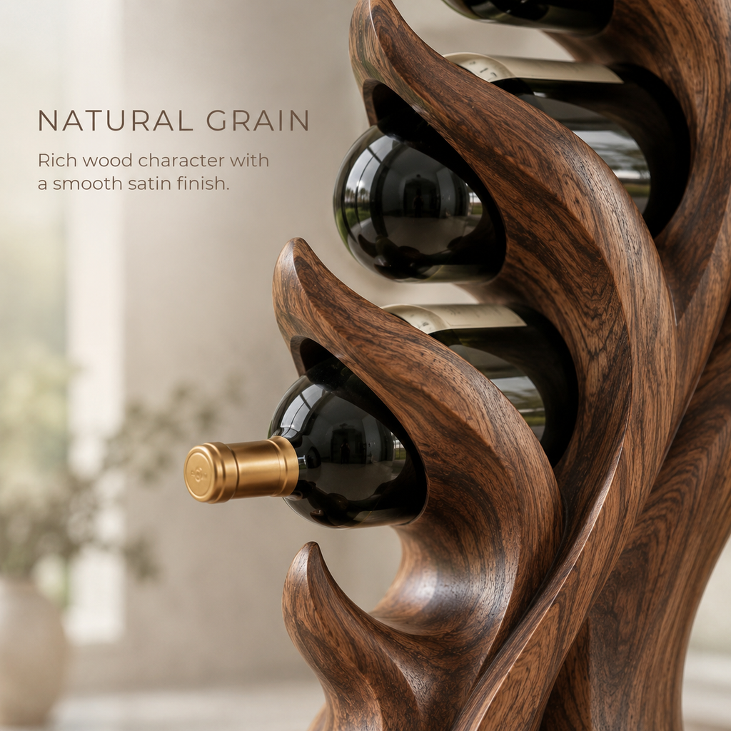 Solid Wood Wall Wine Rack with Glass Holder - Carved Halo - product image 05