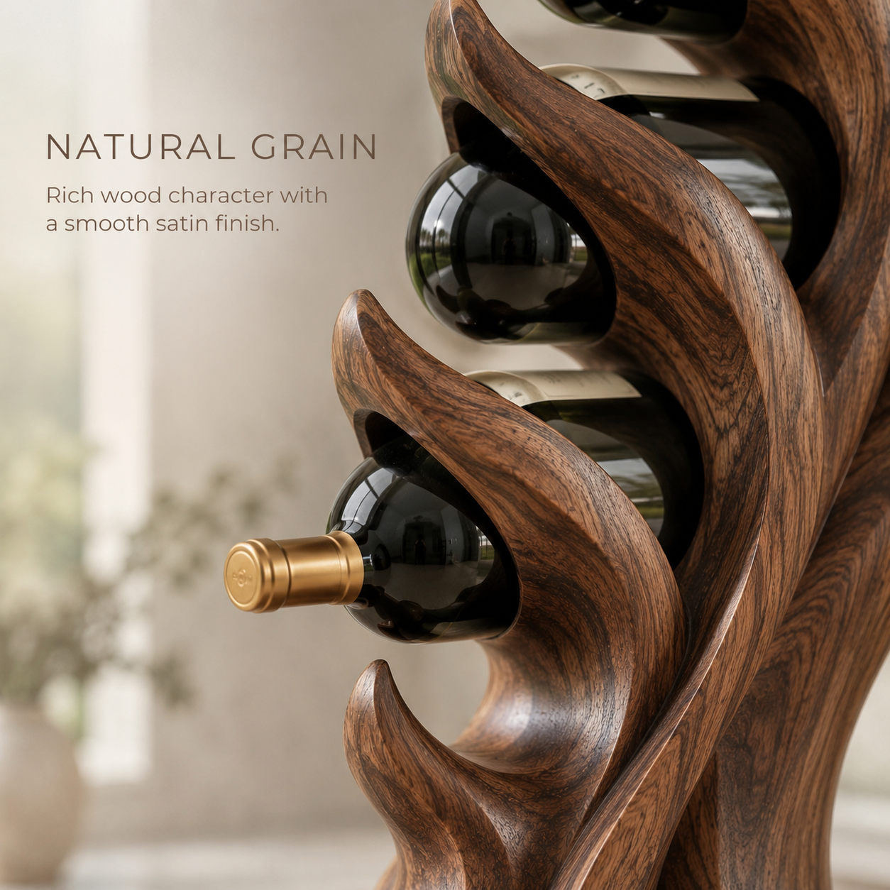 Solid Wood Wall Wine Rack with Glass Holder - Carved Halo - product image 05