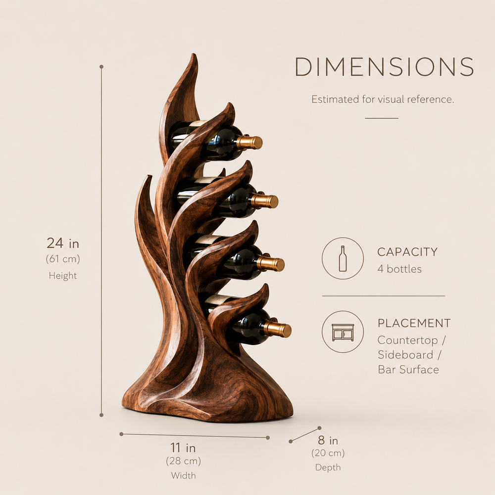 Solid Wood Wall Wine Rack with Glass Holder - Carved Halo - product image 08