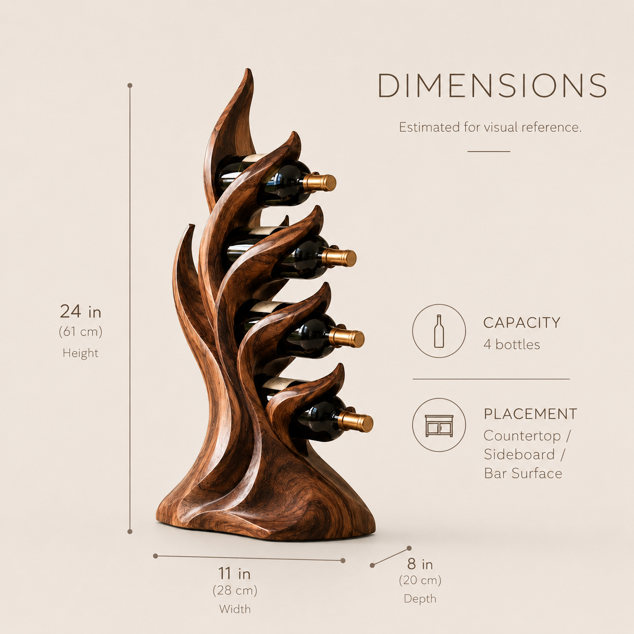 Solid Wood Wall Wine Rack with Glass Holder - Carved Halo - product image 08